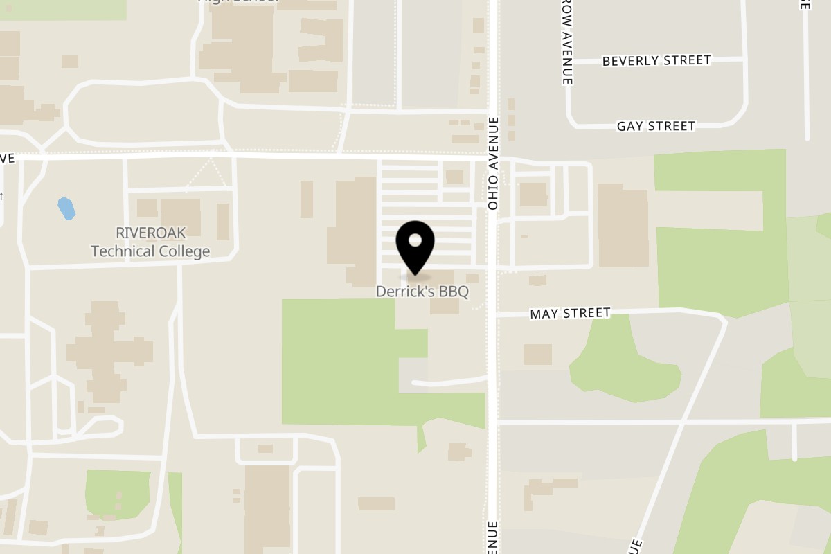 Map showing the location of Derrick's BBQ on 1542 Ohio Ave S in Live Oak